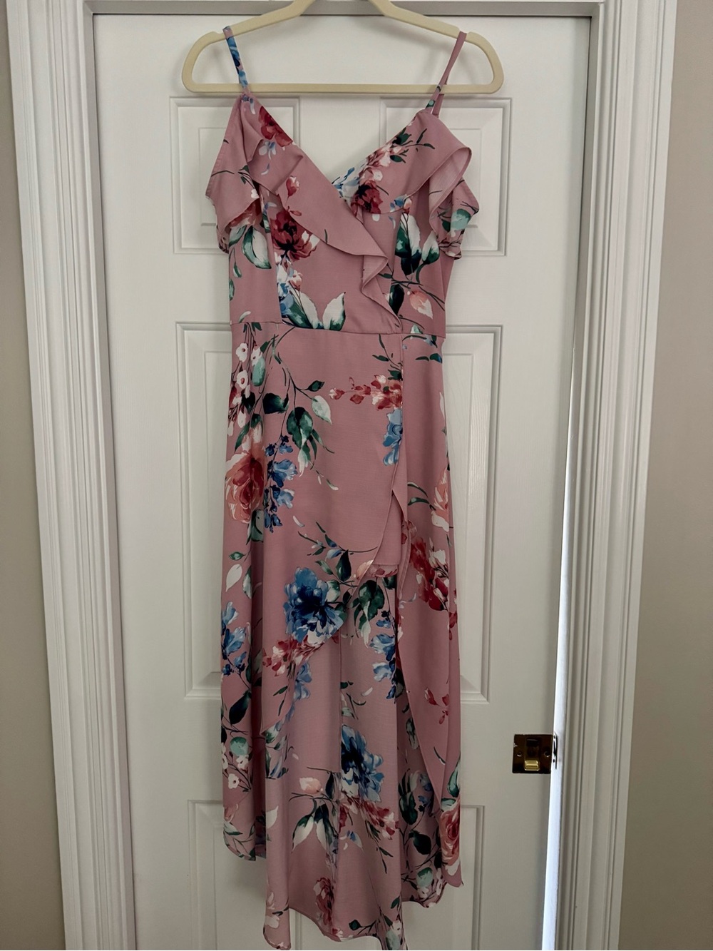 Floral Ruffle High-low Dress in Dusty Rose